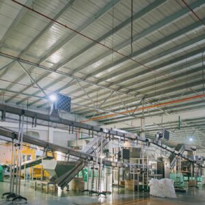 interior of mineral water Factory production line with empty mineral water bottle