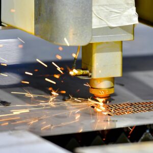 CNC laser cutter processing steel plate